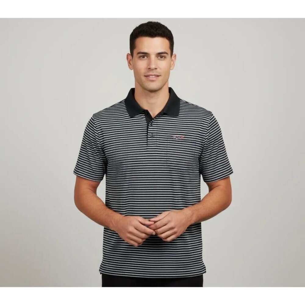Greg Norman For Tasso Elba Five Iron Play Dry Striped Short Sleeve Polo Shirt M